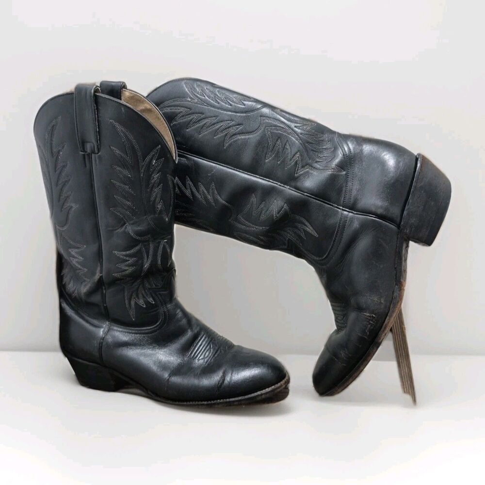 JUSTIN  Black Classic Western Cowboy Boots Mens 10.5D Rodeo